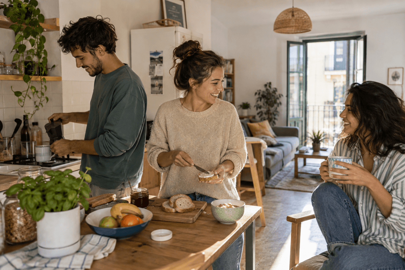 Personas compartiendo una cocina en su hogar